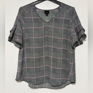 114:  Worthington Plaid Blouse in Black and Pink - Medium